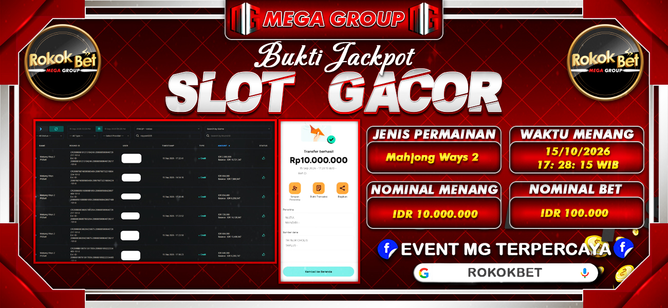 Bukti JP situs Rokokbet hari Selasa, 15 September 2026