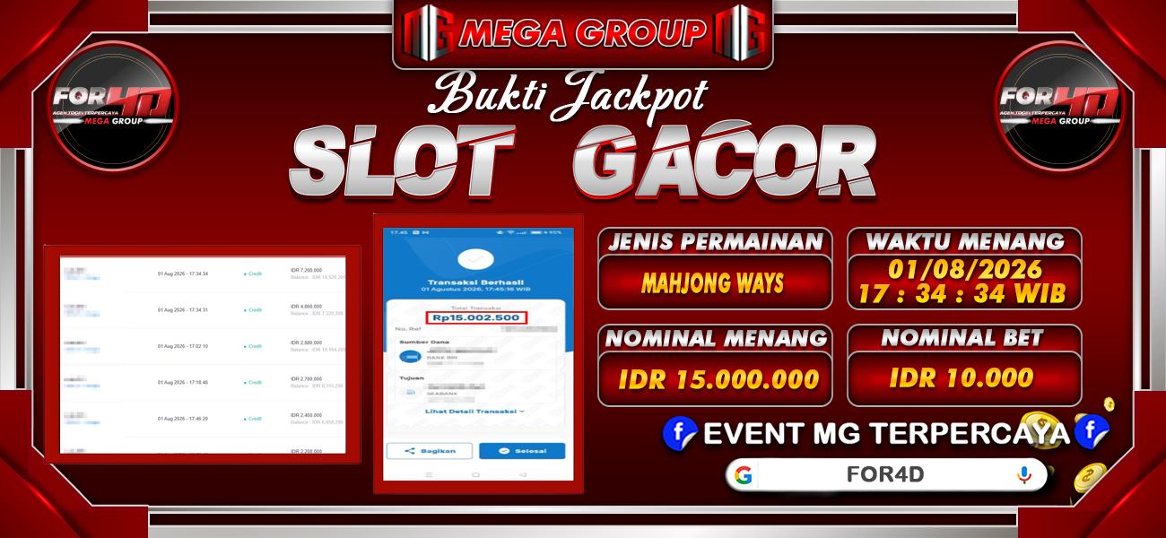 Bukti JP situs For4D hari Sabtu, 01 Agustus 2026
