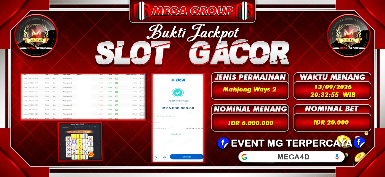 Bukti JP situs Mega4D hari Minggu, 13 September 2026