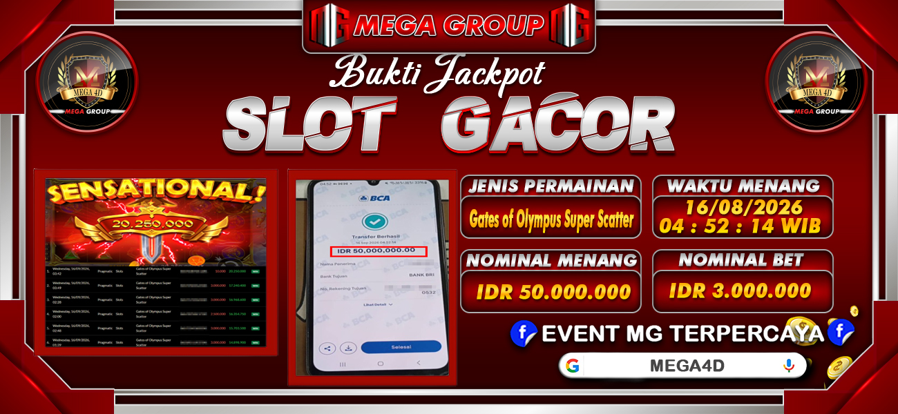 Bukti JP situs Mega4D hari Rabu, 16 September 2026