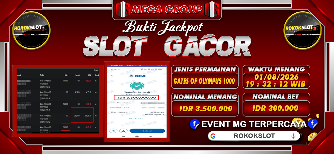 Bukti JP situs Rokokslot hari Sabtu, 01 Agustus 2026