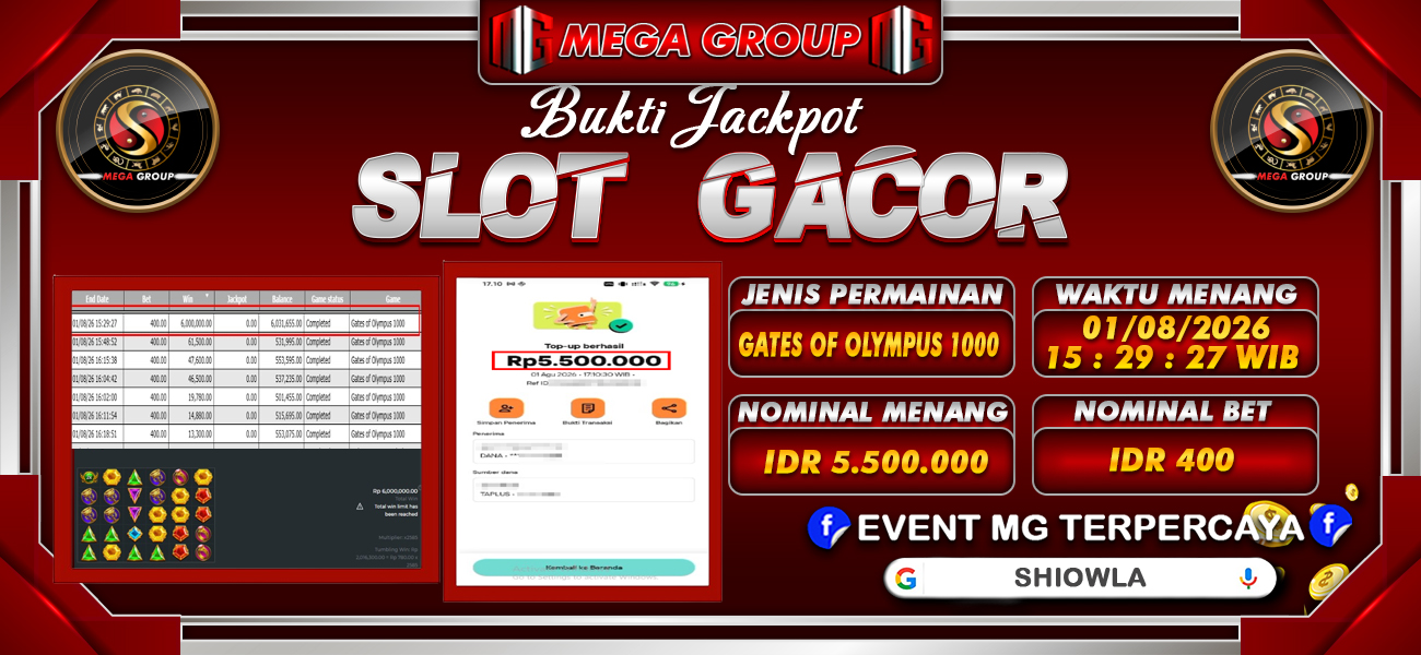 Bukti JP situs Shiowla hari Sabtu, 01 Agustus 2026