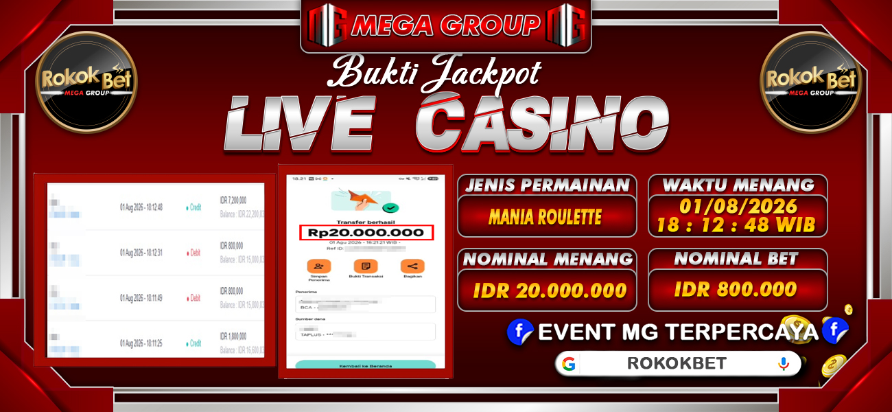 Bukti JP situs Rokokbet hari Sabtu, 01 Agustus 2026