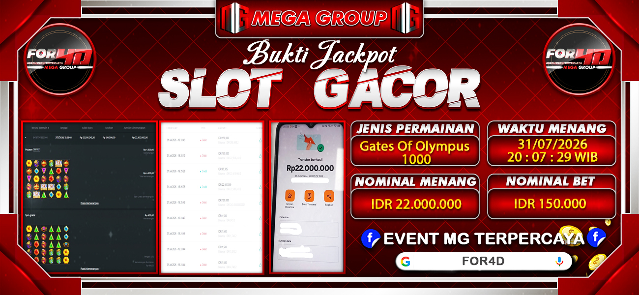 Bukti JP situs For4D hari Jumat, 31 Juli 2026