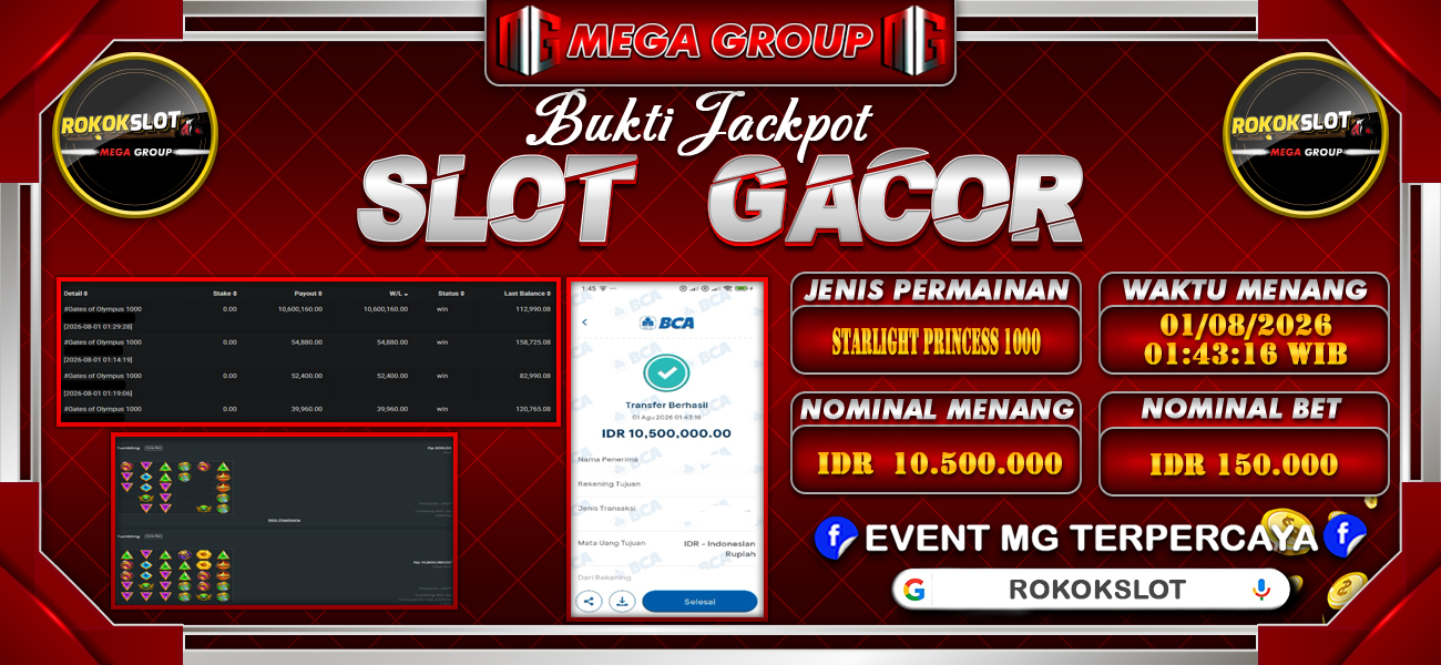 Bukti JP situs Rokokslot hari Sabtu, 01 Agustus 2026