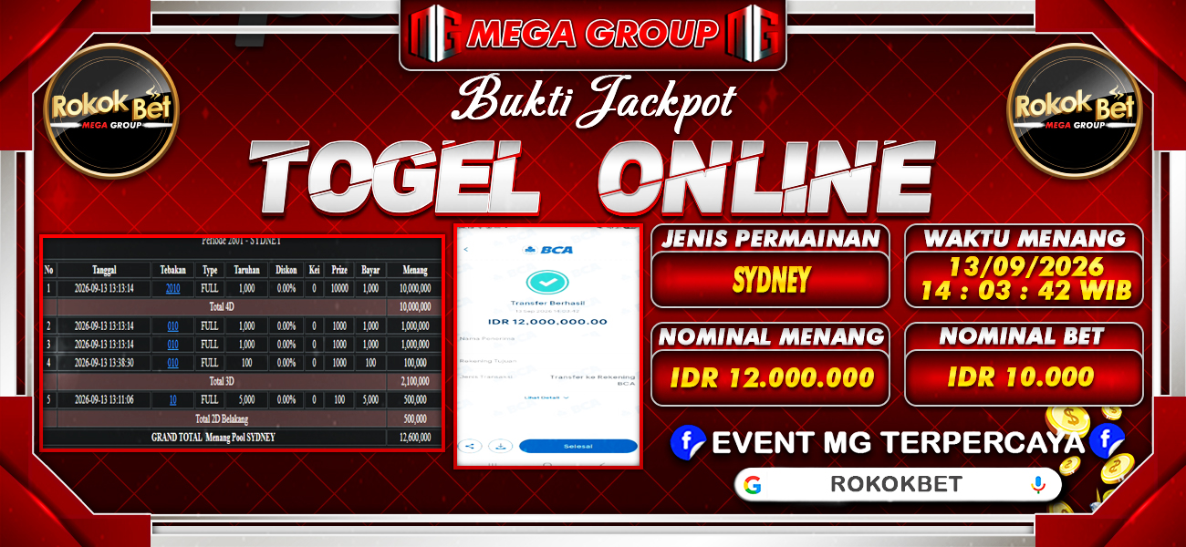 Bukti JP situs Rokokbet hari Selasa, 15 September 2026