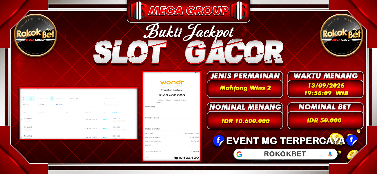 Bukti JP situs Rokokbet hari Minggu, 13 September 2026