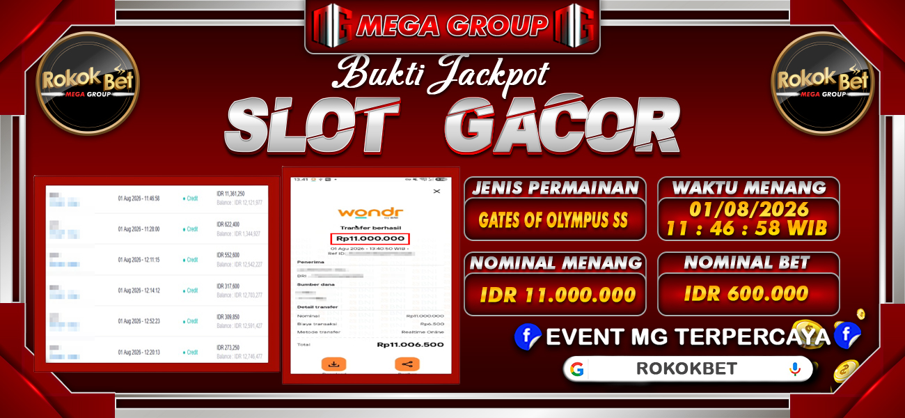 Bukti JP situs Rokokbet hari Sabtu, 01 Agustus 2026