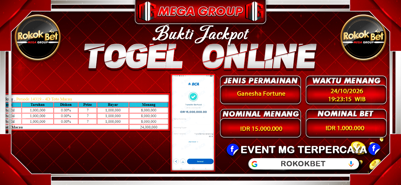 Bukti JP situs Rokokbet hari Sabtu, 24 Oktober 2026