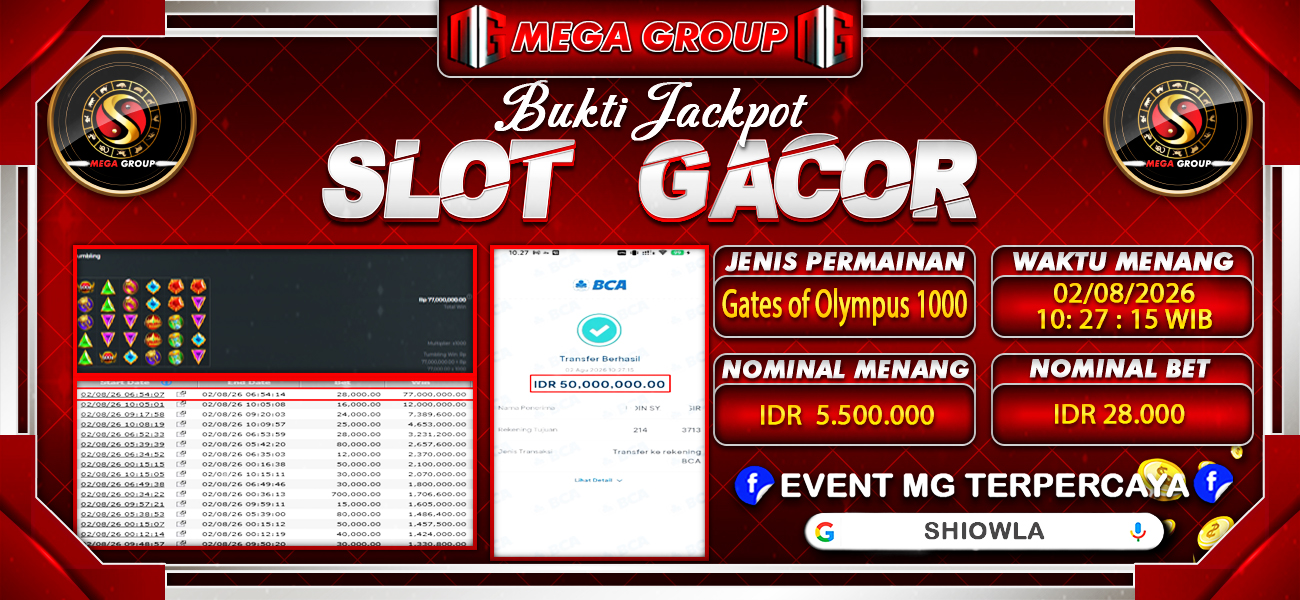 Bukti JP situs Shiowla hari Minggu, 02 Agustus 2026