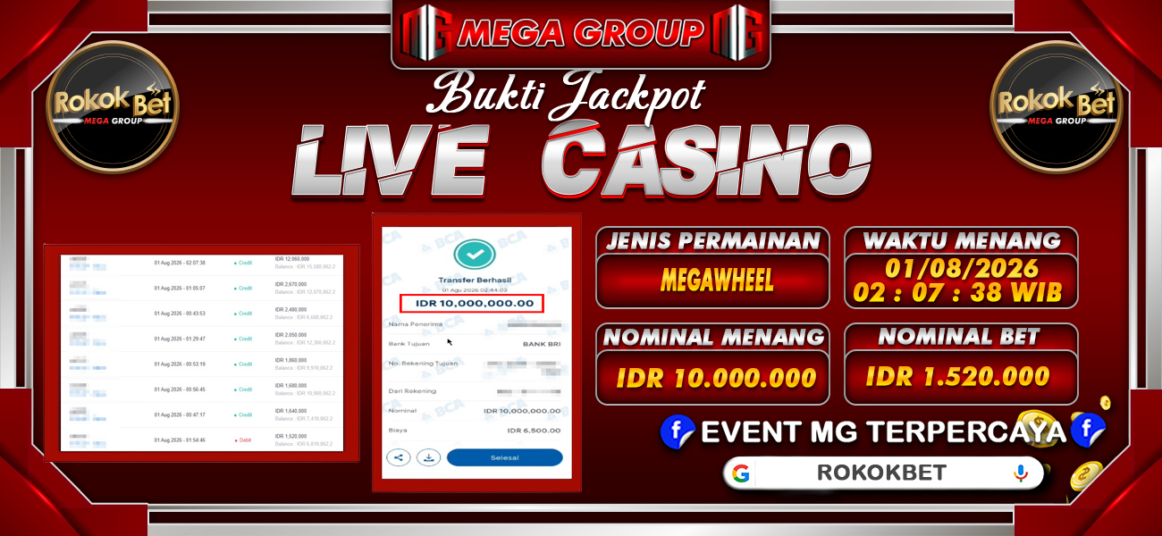 Bukti JP situs Rokokbet hari Sabtu, 01 Agustus 2026