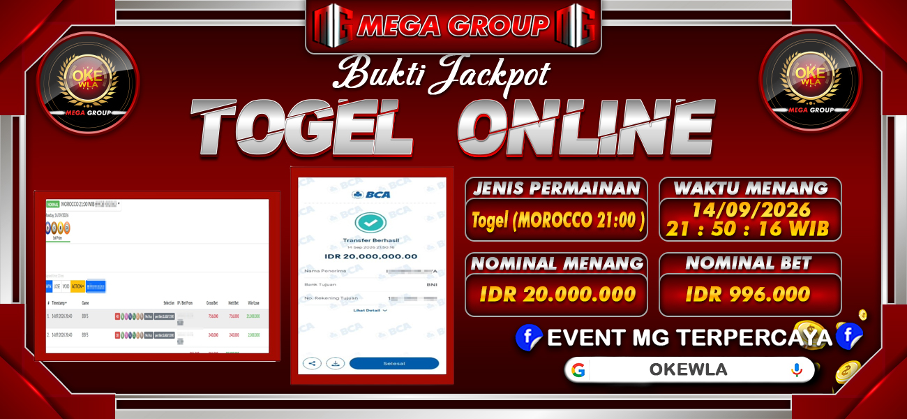 Bukti JP situs Okewla hari Senin, 14 September 2026