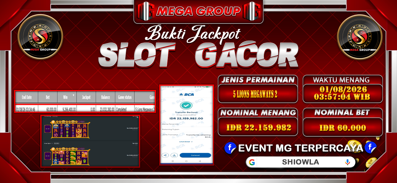 Bukti JP situs Shiowla hari Sabtu, 01 Agustus 2026