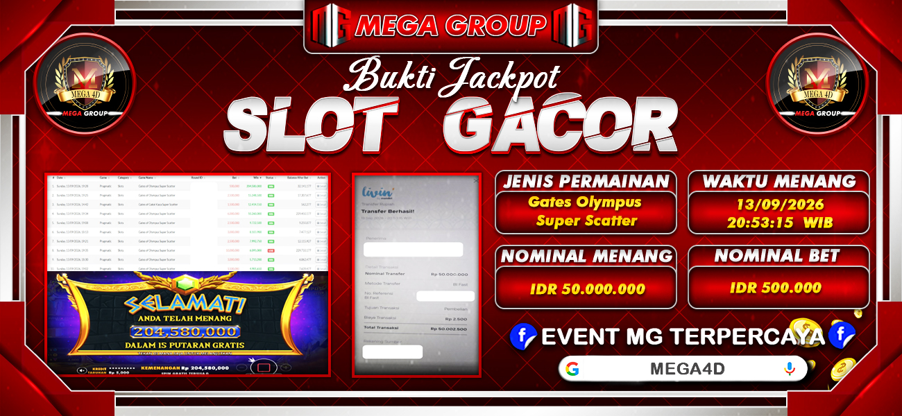 Bukti JP situs Mega4D hari Minggu, 13 September 2026